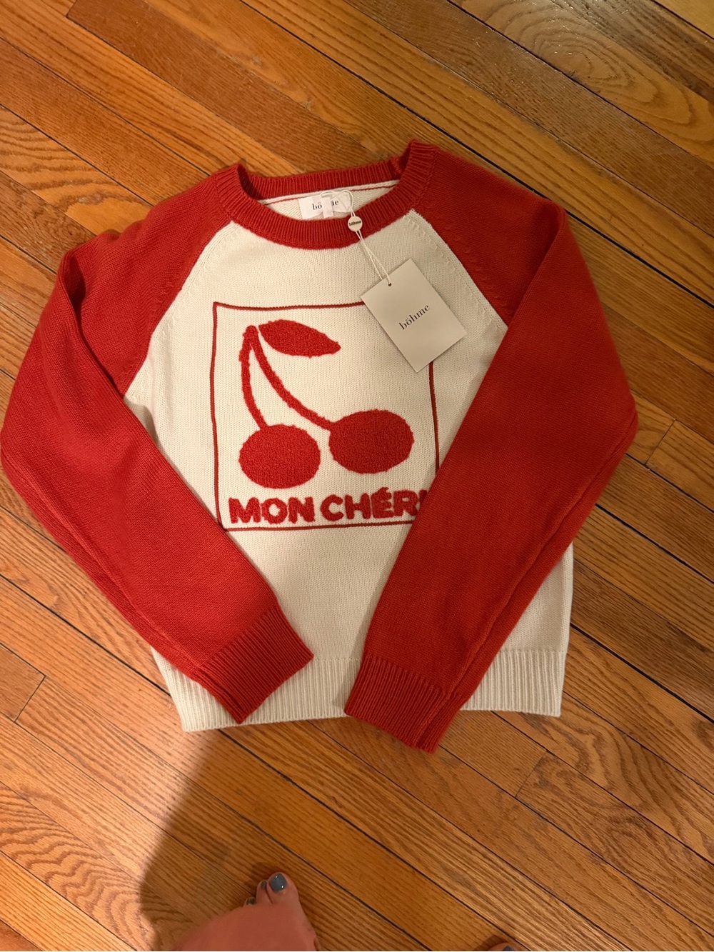 bohme Red & White 'Mon Chéri' Cherry Graphic Crewneck Sweater